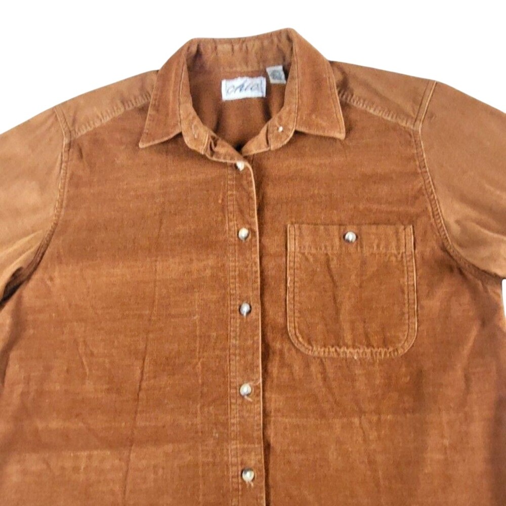 Vintage Chic Shirt Womens Small Brown Corduroy Button Up Long Sleeve Casual Top
